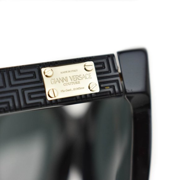 VERSACE "Greca": Black, "Meandros" & Gold Logo Sunglasses (mq) - Picture 6 of 10